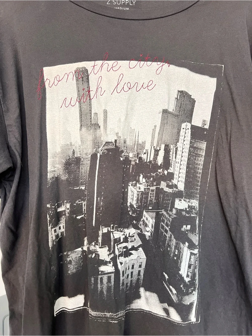Z Supply Oversized Graphic T-Shirt Dark Gray/Black Size Medium
